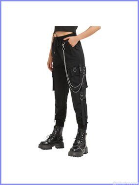 Women's Techwear Cargo Pants with Chain Gothic Street Style